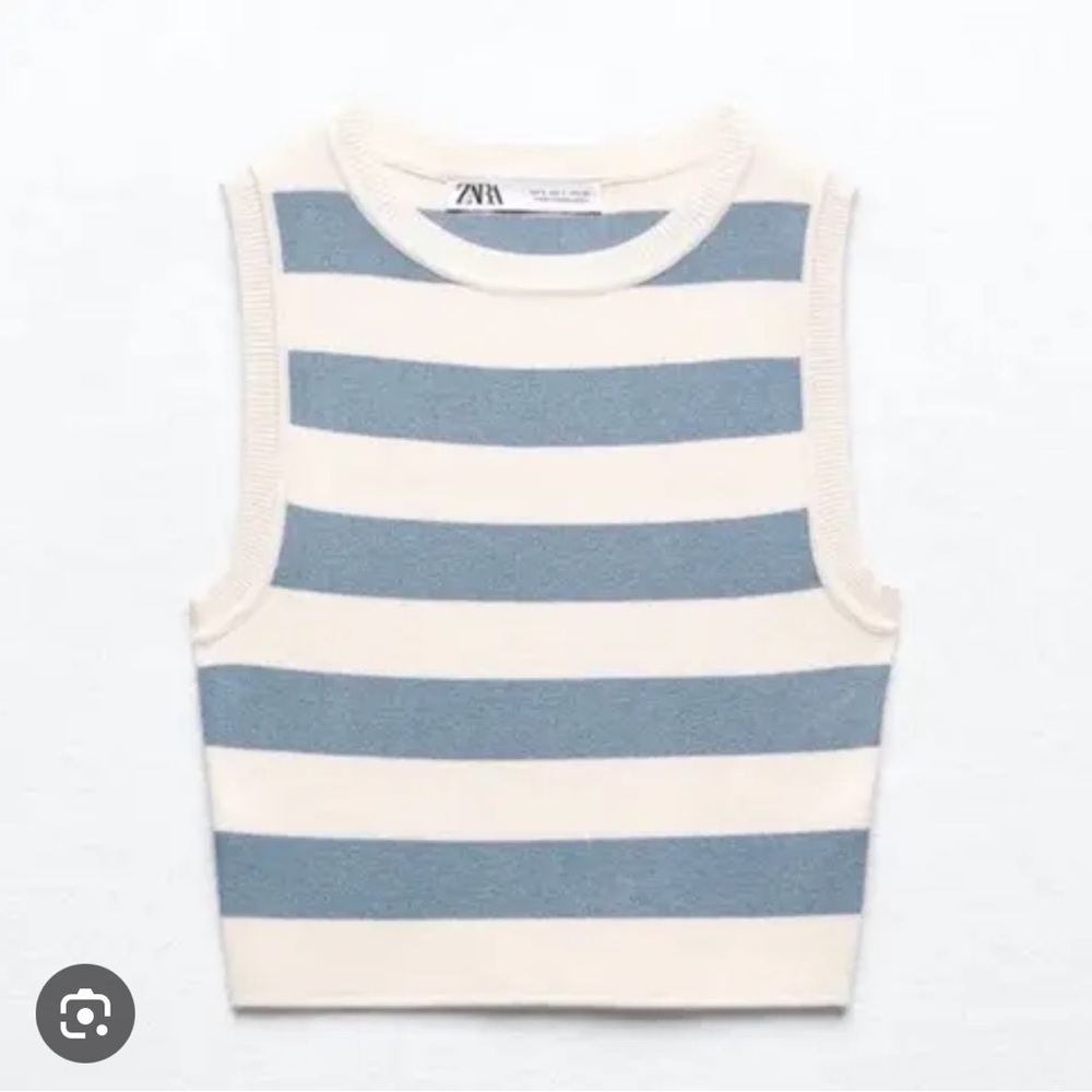 Zara Sleeveless Top with Blue and Cream Stripes